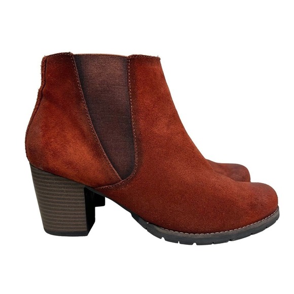 Clarks Camelia Chelsea Boots Suede‎ Block Heel Side Zip Rust Women Size 11M - Picture 1 of 10